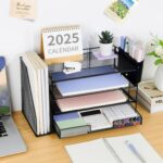 OPNICE Desk Organizer, 4-Tier Desktop File Organizer with Drawer and Pen Holders, Office Desk Accessories, File Sorters, Workspace Organizers for Office Supplies(Black) - Image 5