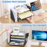 OPNICE Desk Organizer, 4-Tier Desktop File Organizer with Drawer and Pen Holders, Office Desk Accessories, File Sorters, Workspace Organizers for Office Supplies(Black) - Image 6
