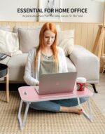 ZEAPTAC Laptop Bed Desk, Foldable Lap Desk, Portable Lap Table, Laptop Stand with Cup Holder, Tablet Slot & Lifting Handle for Work, Write, Draw & Eat on Bed, Sofa or Couch - Pink - Image 5