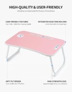 ZEAPTAC Laptop Bed Desk, Foldable Lap Desk, Portable Lap Table, Laptop Stand with Cup Holder, Tablet Slot & Lifting Handle for Work, Write, Draw & Eat on Bed, Sofa or Couch - Pink - Image 6