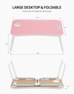 ZEAPTAC Laptop Bed Desk, Foldable Lap Desk, Portable Lap Table, Laptop Stand with Cup Holder, Tablet Slot & Lifting Handle for Work, Write, Draw & Eat on Bed, Sofa or Couch - Pink - Image 7