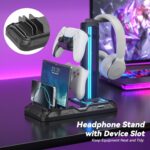 KDD Headset Stand with Charging Station - Detachable Controller Holder with 9 Light Modes - Rotatable Headphone Hanger with USB A&C Charger Ports - Earphone Hook for PC Gaming Accessories Storage - Image 3