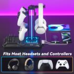 KDD Headset Stand with Charging Station - Detachable Controller Holder with 9 Light Modes - Rotatable Headphone Hanger with USB A&C Charger Ports - Earphone Hook for PC Gaming Accessories Storage - Image 6
