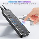 RSHTECH 10 Ports Powered USB 3.2/USB C Hub Splitter 60W with 3 x 10Gbps USB 3.2 Ports (2C + 1A),7 x USB 3.0 Ports (4C + 3A), 3.3ft Cable and Individual Touch Switches for Laptop PC - Image 8