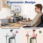OPNICE Desk Organizer and Accessories, 2-Tier Computer Monitor Stand Riser with Drawer and 2 Pen Holders, Laptop Stand, Office Desk Accessories for Office Supplies, Black - Image 3
