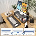 OPNICE Desk Organizer and Accessories, 2-Tier Computer Monitor Stand Riser with Drawer and 2 Pen Holders, Laptop Stand, Office Desk Accessories for Office Supplies, Black - Image 8