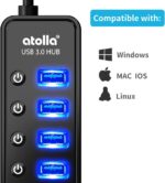 Powered USB Hub 3.0, Atolla 8-Port USB 3.0 Data Hub Splitter with One Smart Charging Port and Individual On/Off Switches and 5V/4A Power Adapter USB Extension for MacBook, Mac Pro/Mini and More - Image 7