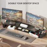OPNICE Desk Organizers and Accessories, Dual Monitor Stand Riser with Drawer and 2 Pen Holders, Desk Shelf Computer Racks for Office Workspace Organizers, Desktop Organization (Black) - Image 5