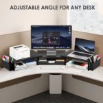 OPNICE Desk Organizers and Accessories, Dual Monitor Stand Riser with Drawer and 2 Pen Holders, Desk Shelf Computer Racks for Office Workspace Organizers, Desktop Organization (Black) - Image 7