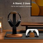 UPERGO Walnut Headphone Stand with Controller Holder & Storage Base | Solid Wood Grain, Gear & Charger Storage, Gamer Gift for PS5 Xbox Controllers, Desk Accessories - Image 3