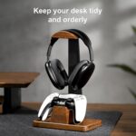 UPERGO Walnut Headphone Stand with Controller Holder & Storage Base | Solid Wood Grain, Gear & Charger Storage, Gamer Gift for PS5 Xbox Controllers, Desk Accessories - Image 4