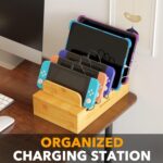 SpaceAid Bamboo Charging Station for Multiple Devices, Cell Phone Docking Stations for Multi Laptop, Tablets and iPads, Nightstand Bedside Desk Device Charger Organizer (Natural) - Image 3