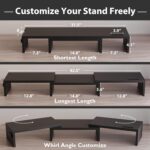 BONTEC Dual Monitor Stand Riser, Adjustable Length & Swivel Angle, Black | Ergonomic Wooden Desktop Organizer with Smartphone Holder, Computer Monitor Stand for PC, Laptop, Printer and Large Storage - Image 4