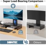 BONTEC Dual Monitor Stand Riser, Adjustable Length & Swivel Angle, Black | Ergonomic Wooden Desktop Organizer with Smartphone Holder, Computer Monitor Stand for PC, Laptop, Printer and Large Storage - Image 6