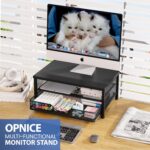 OPNICE Computer Monitor Stand Riser, Desk Organizer with Drawer, Printer & Laptop Stand, Office Desk Accessories & Workspace Desktop Organizers Storage for Office Supplies(Black) - Image 3