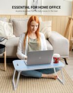 ZEAPTAC Laptop Bed Desk, Foldable Lap Desk, Portable Lap Table, Laptop Stand with Cup Holder, Tablet Slot & Lifting Handle for Work, Write, Draw & Eat on Bed, Sofa or Couch - Blue - Image 5