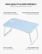 ZEAPTAC Laptop Bed Desk, Foldable Lap Desk, Portable Lap Table, Laptop Stand with Cup Holder, Tablet Slot & Lifting Handle for Work, Write, Draw & Eat on Bed, Sofa or Couch - Blue - Image 6