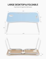 ZEAPTAC Laptop Bed Desk, Foldable Lap Desk, Portable Lap Table, Laptop Stand with Cup Holder, Tablet Slot & Lifting Handle for Work, Write, Draw & Eat on Bed, Sofa or Couch - Blue - Image 7