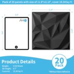 Art3d 20 Pack Decorative 3D Wall Panels for Interior Wall Decor Living Room, 11.8"x11.8" Black Wall Art PVC Panels for Bedroom TV Background Gaming Room Decor - Image 3