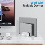 OMOTON Dual Vertical Desk Laptop Stand Holder, Fits MacBook Air/Pro, Silver | Aluminum Laptop Storage Rack for Desk, Adjustable Dock for Up to 17.3 in. Gaming Laptop, Space-Saving Desk Organizer - Image 9