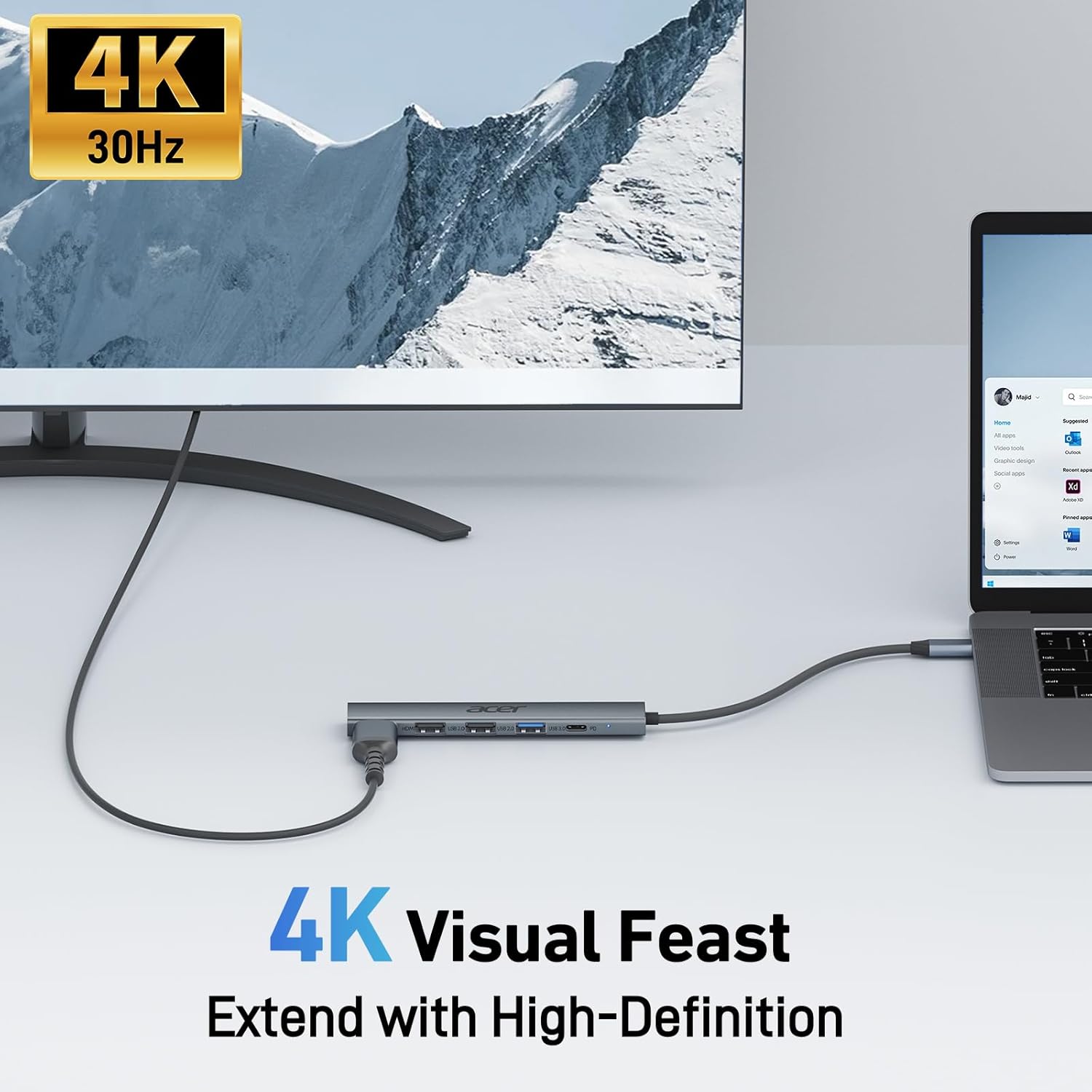 Acer 5 in 1 USB C Hub with 4K HDMI, 100W Power Delivery, 3 USB A Data Ports | USB C to HDMI Multiport Adapter for Laptop, PC, Tablet, MacBook Neo/Pro/Air, iPad Pro/Air, iMac, iPhone 17/16/15 - Image 6