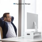 BONTEC Wooden Monitor Stand Riser for Desk, 2-Tier Computer Monitor Stand | 66 lbs Desk Shelf Organizer with Storage, Laptop & Printer Stand with Phone Holder and Cable Management, White, 16.5 Inch - Image 3