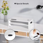 BONTEC Wooden Monitor Stand Riser for Desk, 2-Tier Computer Monitor Stand | 66 lbs Desk Shelf Organizer with Storage, Laptop & Printer Stand with Phone Holder and Cable Management, White, 16.5 Inch - Image 5