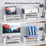 BONTEC Wooden Monitor Stand Riser for Desk, 2-Tier Computer Monitor Stand | 66 lbs Desk Shelf Organizer with Storage, Laptop & Printer Stand with Phone Holder and Cable Management, White, 16.5 Inch - Image 7