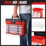 Small Parts Organizer Box - 11-Inch Portable Storage Case with 4 Removable Multi-Compartment Trays for Screws, Beads, Small Fishing Tackle, Hardware, and Craft Supplies by Stalwart (Red) - Image 3