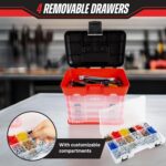 Small Parts Organizer Box - 11-Inch Portable Storage Case with 4 Removable Multi-Compartment Trays for Screws, Beads, Small Fishing Tackle, Hardware, and Craft Supplies by Stalwart (Red) - Image 5
