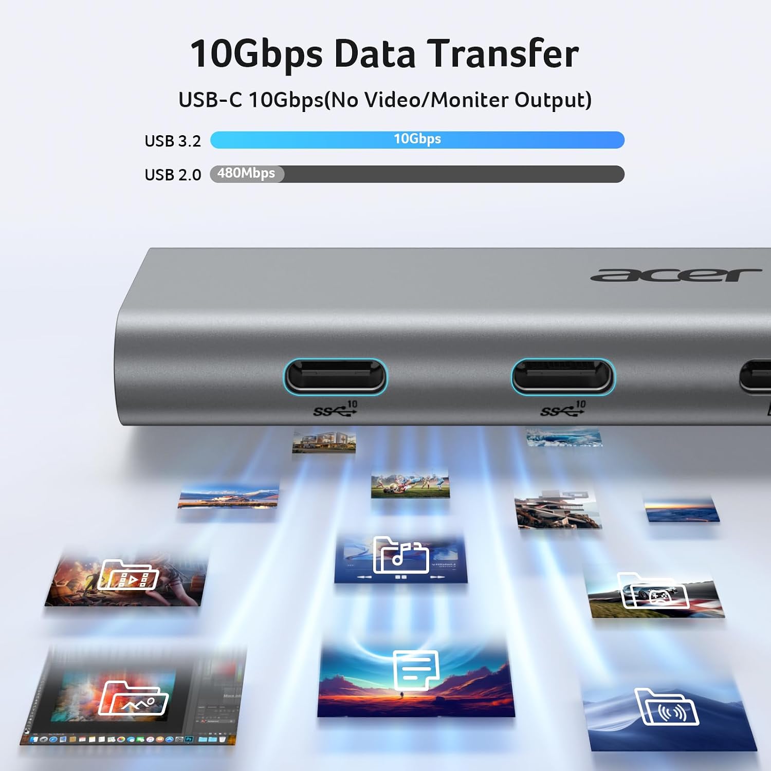 Acer 10Gbps USB C Hub with 4K@60Hz USB-C Display Output for Laptop | 4 Port USBC Splitter with 100W PD Port, 2*USB-C 3.2 Data, USB C Dongle for MacBook Neo/Pro/Air, iPad Pro and Type-C Devices - Image 6