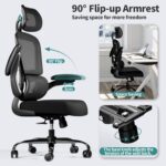 TRALT Office Chair Ergonomic Desk Chair - Gaming Chair with Lumbar Support | 330 LBS Home Office Desk Chairs with Headrest, Reading Chair with Flip-up Armrests, Comfortable Computer Chairs (1, Black) - Image 5