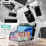 300W Fast Charging Station for Multiple Devices, 6 Port USB Charging Hub, Universal Desktop Charger Organizer Compatible with iPhone iPad Android Phones Tablets Kindle Home Office Travel - Image 6