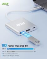 Acer USB C to HDMI Adapter, 4K USB C Hub with 100W PD for Laptop/Monitor/TV | HDMI to USBC Multiport Digital AV Converter, USBA 3.0 Port Compatible with MacBook Neo/Pro/Air, iPad, Acer Swift Go (Silver) - Image 5