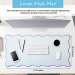 Hahafelt Scalloped Desk Mat Large Desk Pad Cute Coquette Table Mat Back to School Preppy Table Make up Pad Nonslip Graduation Gift with Stitching Waterproof Gaming(Blue,31.5 x 15.8 Inches) - Image 3