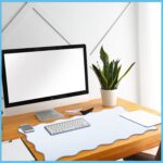 Hahafelt Scalloped Desk Mat Large Desk Pad Cute Coquette Table Mat Back to School Preppy Table Make up Pad Nonslip Graduation Gift with Stitching Waterproof Gaming(Blue,31.5 x 15.8 Inches) - Image 5