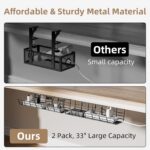 2 Pack DELAMU Under Desk Cable Management Tray, Large Metal Cord Organizer, Office & Home Cord Wire Management Under Desk Shelf, Easy Install Pre-drilled Cable Organizer, Black - Image 6