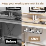 2 Pack DELAMU Under Desk Cable Management Tray, Large Metal Cord Organizer, Office & Home Cord Wire Management Under Desk Shelf, Easy Install Pre-drilled Cable Organizer, Black - Image 8