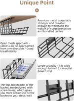 2 Pack DELAMU Under Desk Cable Management Tray, Large Metal Cord Organizer, Office & Home Cord Wire Management Under Desk Shelf, Easy Install Pre-drilled Cable Organizer, Black - Image 9