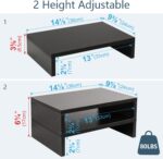 TEAMIX 2-Pack Wood Monitor Stand Riser for Desk , Black | Dual Stand for 2 monitors. Holds 80 lbs, Stack or Separate Adjustable Use, Fits laptop, TV, PC. For Home Office, Gaming - Image 5