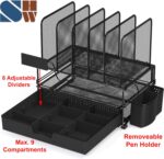 Simple Houseware Desk File Organizer for Office Supplies w/Drawer, Black | Double Tray, Pencil Holder, and 5 Upright Sections with Sliding Drawer - Image 3