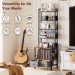6-Tier DVD Shelf, Vinyl Record Storage Rack with Drawers | Industrial CD Storage Rack, Fits CDs, Books, and Albums, Media Tower Bookshelf for Living Room, Theater, 63 in Tall - Image 3