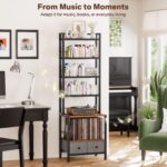 6-Tier DVD Shelf, Vinyl Record Storage Rack with Drawers | Industrial CD Storage Rack, Fits CDs, Books, and Albums, Media Tower Bookshelf for Living Room, Theater, 63 in Tall - Image 4