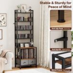 6-Tier DVD Shelf, Vinyl Record Storage Rack with Drawers | Industrial CD Storage Rack, Fits CDs, Books, and Albums, Media Tower Bookshelf for Living Room, Theater, 63 in Tall - Image 6