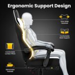 Gaming Chair Gamer Game Ergonomic with Footstool Lumbar Support Deep Black | Headrest, Height and Backrest Adjustable, Deep Black Leather, 210 KG Heavy Duty Load Capacity 52cm Wingless Cushion - Image 6