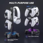KDD Headphone Stand with USB Charger, Controller Stand for Desk, Headphone Holder with 2 USB Charging Ports and 3 AC Outlets, Accessories for Desktop(Black) - Image 4