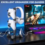 KDD Headphone Stand with USB Charger, Controller Stand for Desk, Headphone Holder with 2 USB Charging Ports and 3 AC Outlets, Accessories for Desktop(Black) - Image 6