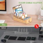 Pezin & Hulin Cell Phone Charging Station for Multi Devices-Natural Bamboo | All in One Desktop Charger Organizer, with Power USB Charge Adapter and 6 Cables, Use As Power Strip Hidden Box - Image 3