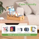 Pezin & Hulin Cell Phone Charging Station for Multi Devices-Natural Bamboo | All in One Desktop Charger Organizer, with Power USB Charge Adapter and 6 Cables, Use As Power Strip Hidden Box - Image 4