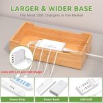 Pezin & Hulin Cell Phone Charging Station for Multi Devices-Natural Bamboo | All in One Desktop Charger Organizer, with Power USB Charge Adapter and 6 Cables, Use As Power Strip Hidden Box - Image 6